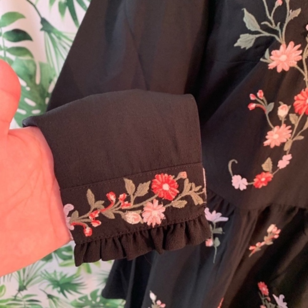 Embroidered H&M Divided Mini M Dress, Floral Loose Baby Doll Shift, Black Midi - Picture 14 of 16